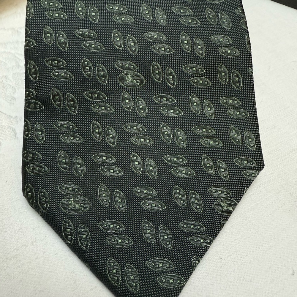 Burberry Navy Blue  and Green Silk Tie with Monogram Pattern
